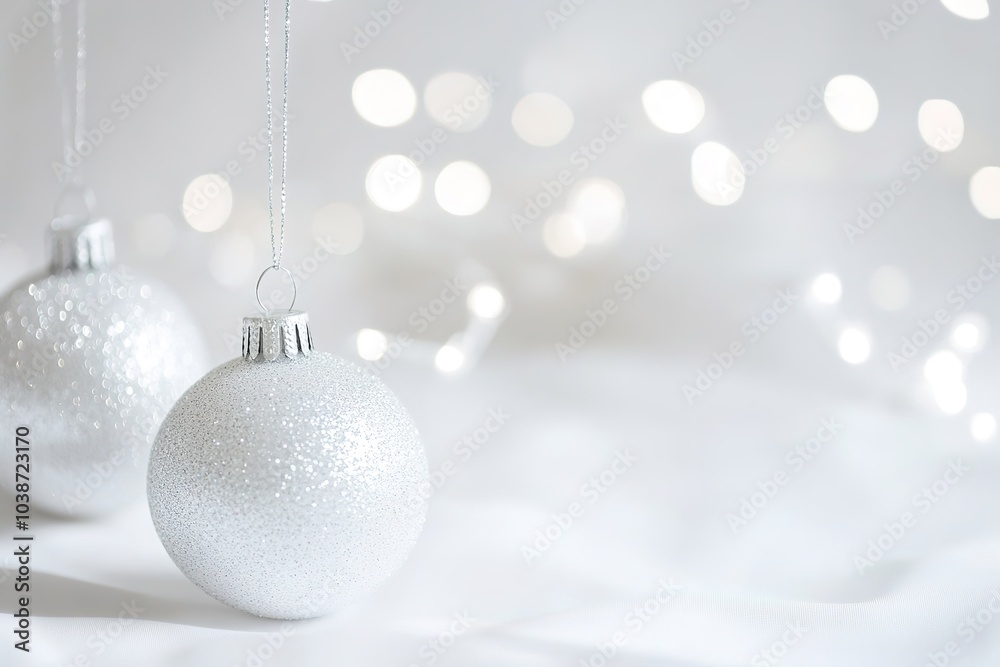 White Christmas ornaments with sparkling lights White Christmas ornaments with sparkling lights
