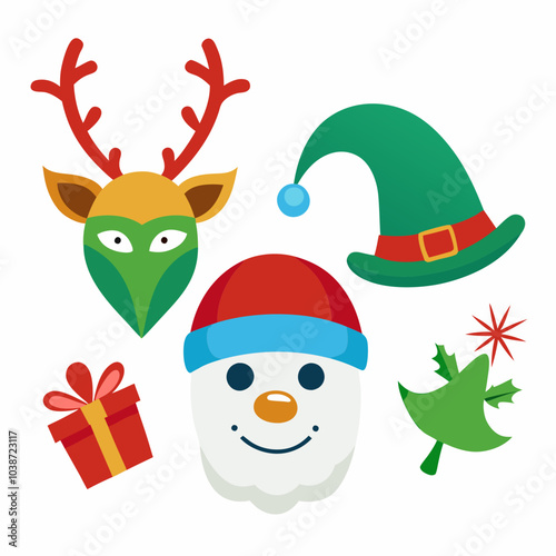 Cartoon Christmas Different Hats and Winter Decoration Vector Illustration