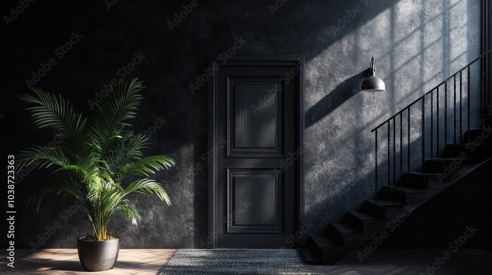 Fototapeta premium Modern Indoor Space with Natural Light and Plant