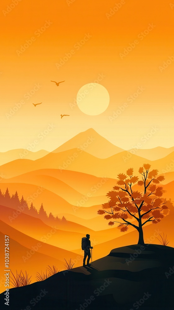 Hiker Standing at Mountain Overlook During Sunset Hiker Standing at Mountain Overlook During Sunset