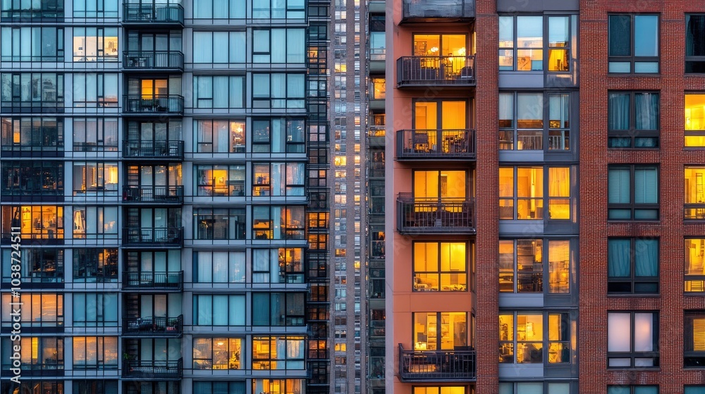 Urban Apartment Windows at Sunset Glow Urban Apartment Windows at Sunset Glow