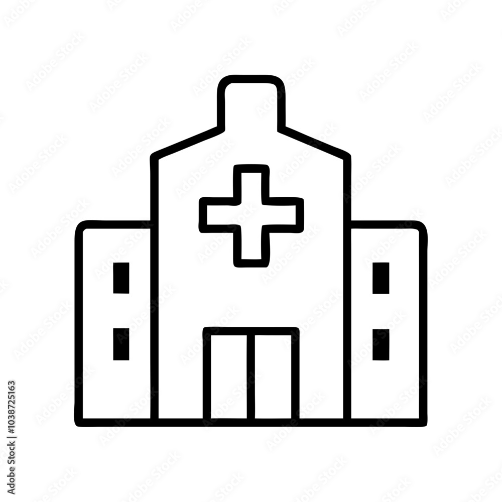 Obraz premium Hospital icon symbolizing medical care and health services, black outline, modern design 