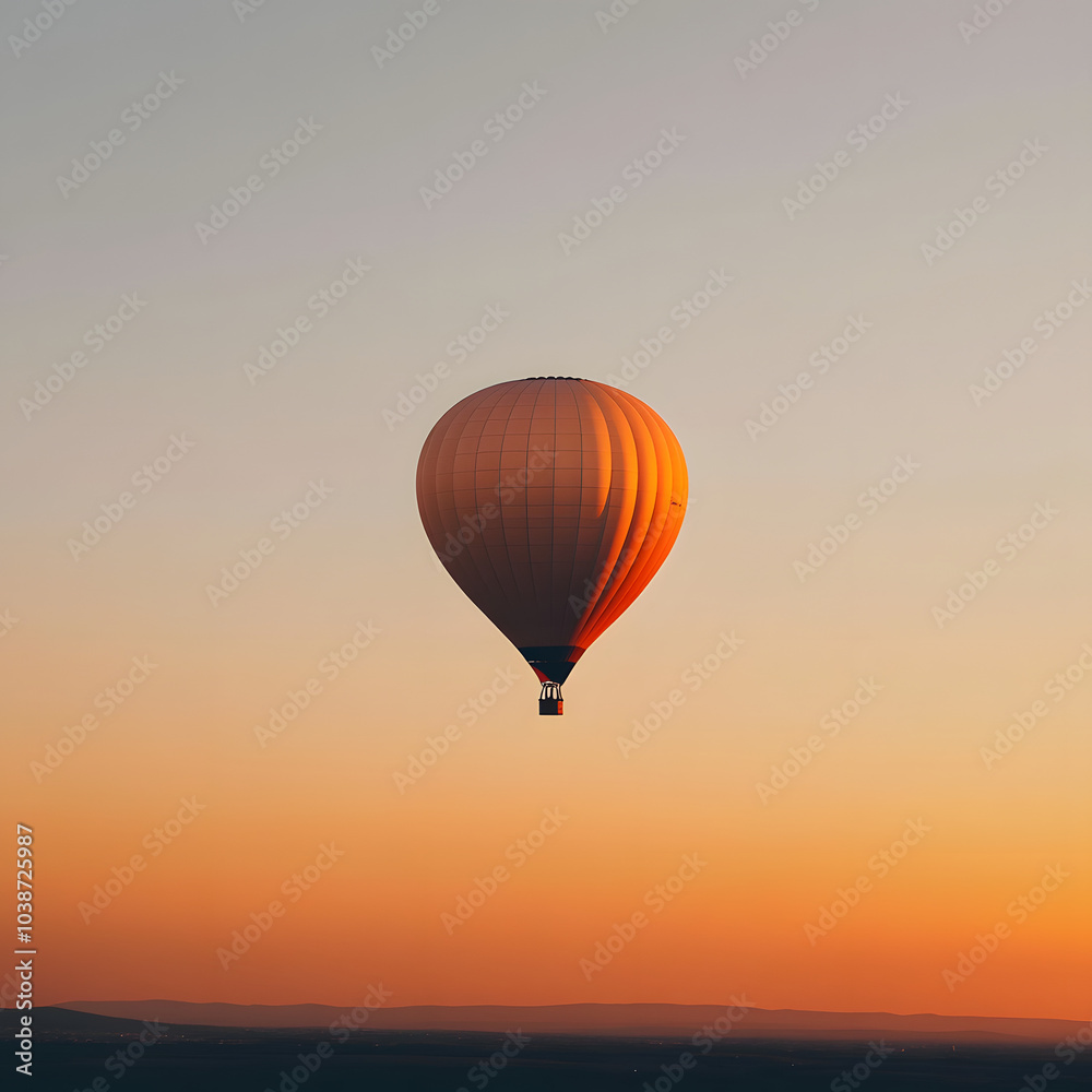 Obraz premium Hot Air Balloon Soaring at Sunset Over Landscape