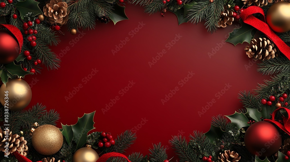 Christmasthemed frame with gold ornaments Christmasthemed frame with gold ornaments