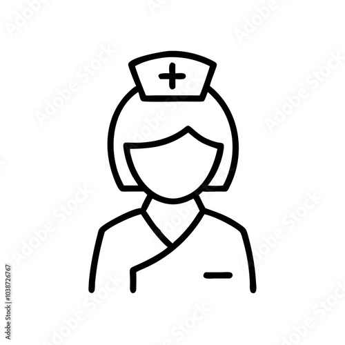 Nurse icon representing healthcare and nursing profession, black outline, modern design    