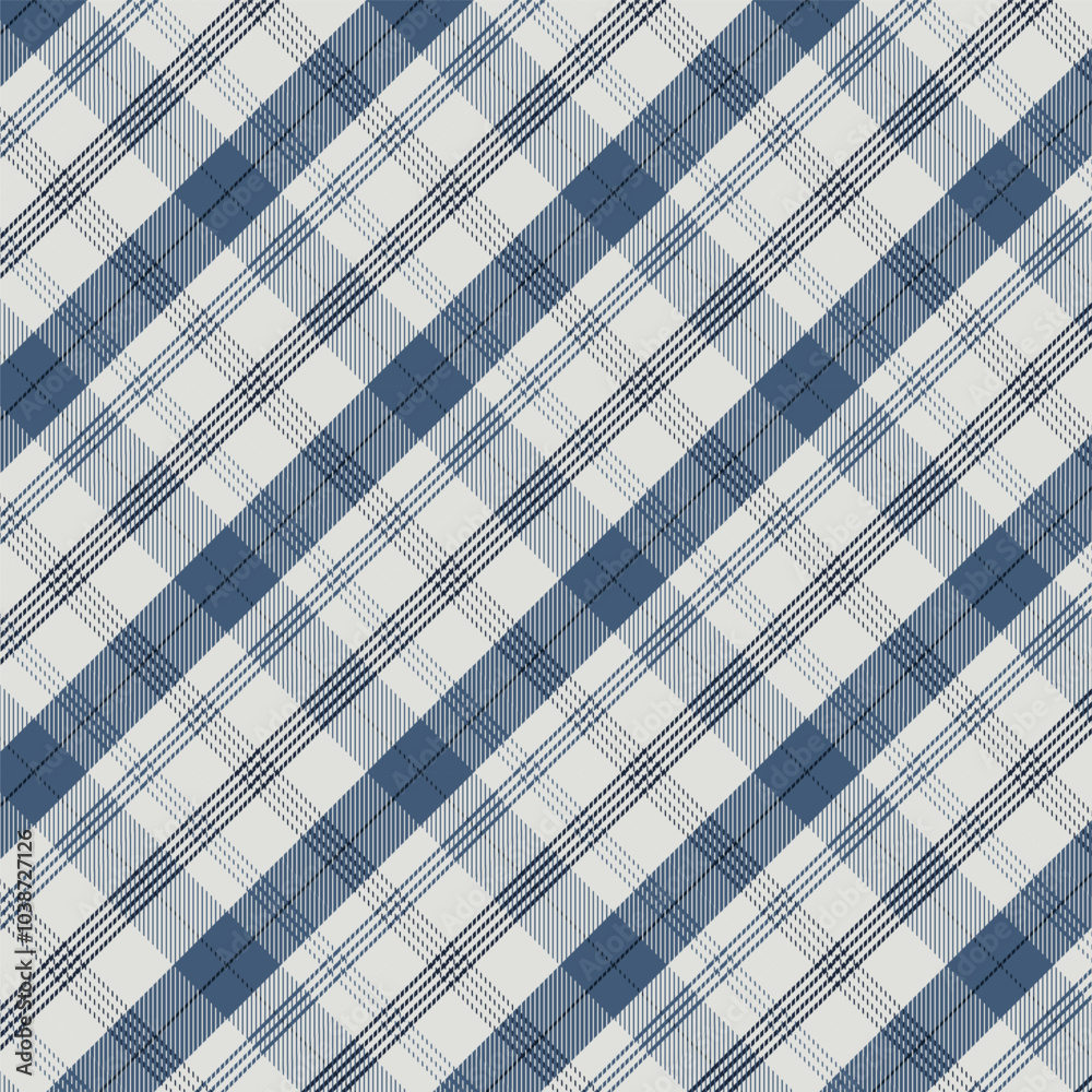 Plaid with twill weave repeat pattern.Gingham seamless pattern in blue white black.Checkered tartan with stripe.Geometric graphic vector illustration background design for fabric and prints. Plaid with twill weave repeat pattern.Gingham seamless pattern in blue white black.Checkered tartan with stripe.Geometric graphic vector illustration background design for fabric and prints.