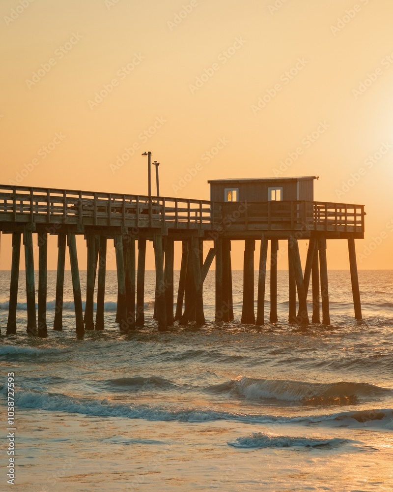Waves in the Atlantic Ocean at sunrise at the Avalon Fishing Pier, Avalon, New Jersey Waves in the Atlantic Ocean at sunrise at the Avalon Fishing Pier, Avalon, New Jersey