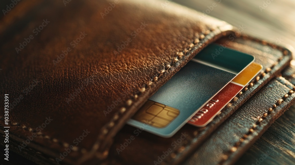 Close-up of a leather wallet with credit cards Close-up of a leather wallet with credit cards