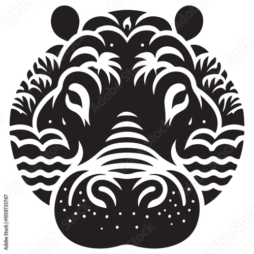 Obraz na płótnie Artistic Hippo Face Design _ Tribal Style Abstract Animal Illustration