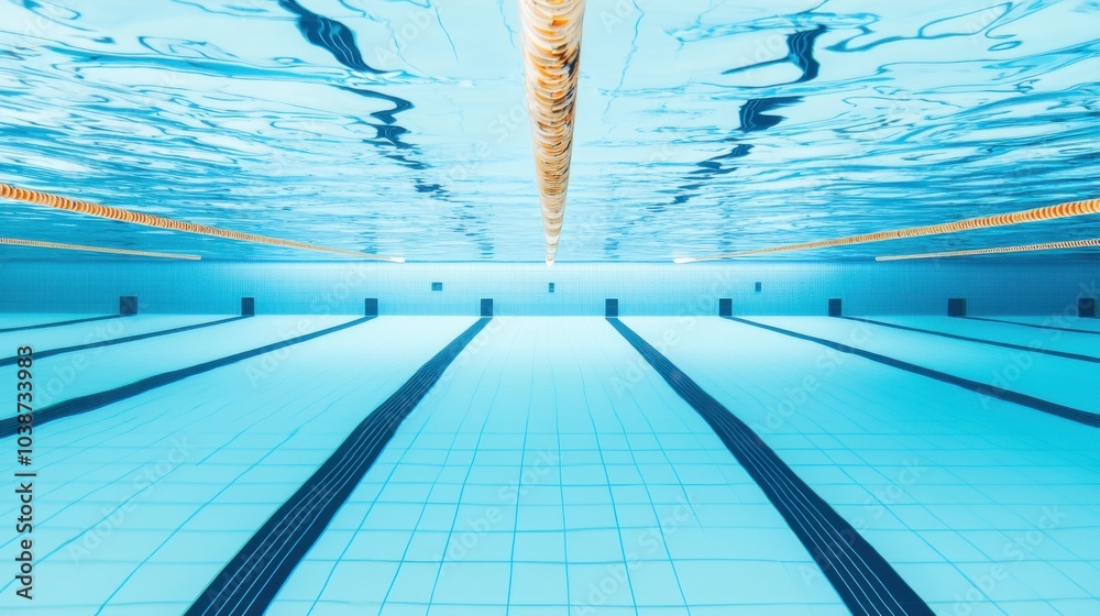 Obraz premium A swimming pool lane marker underwater, indoor setting with clear blue water, Modern style