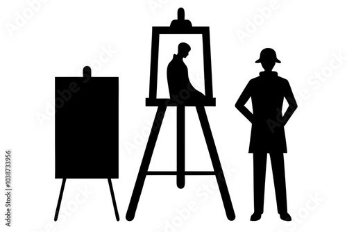 Painting with Easel silhouette | isolated vector silhouette illustration on white background