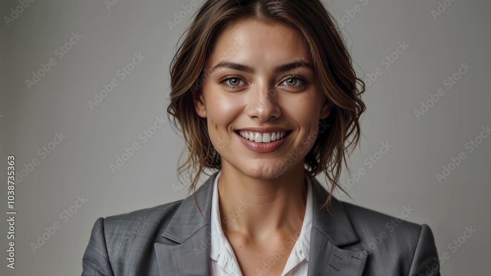 A woman in a suit smiling at the camera A woman in a suit smiling at the camera