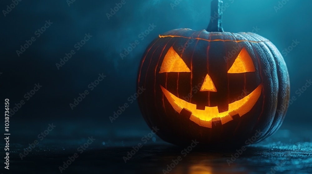 Glowing jack-o'-lantern pumpkin for Halloween on transparent background Glowing jack-o'-lantern pumpkin for Halloween on transparent background
