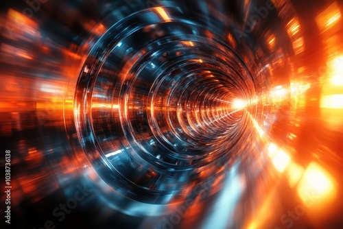 Colorful light tunnel with swirling patterns as an abstract representation of movement and energy