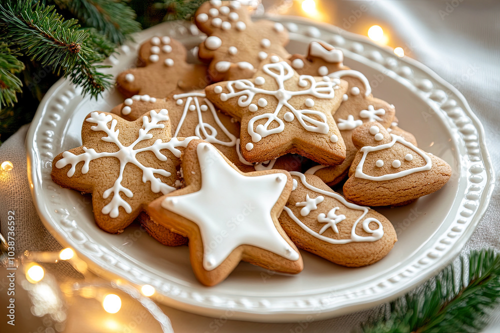 Homemade Christmas cookies, decorated with icing and festive designs. Homemade Christmas cookies, decorated with icing and festive designs.
