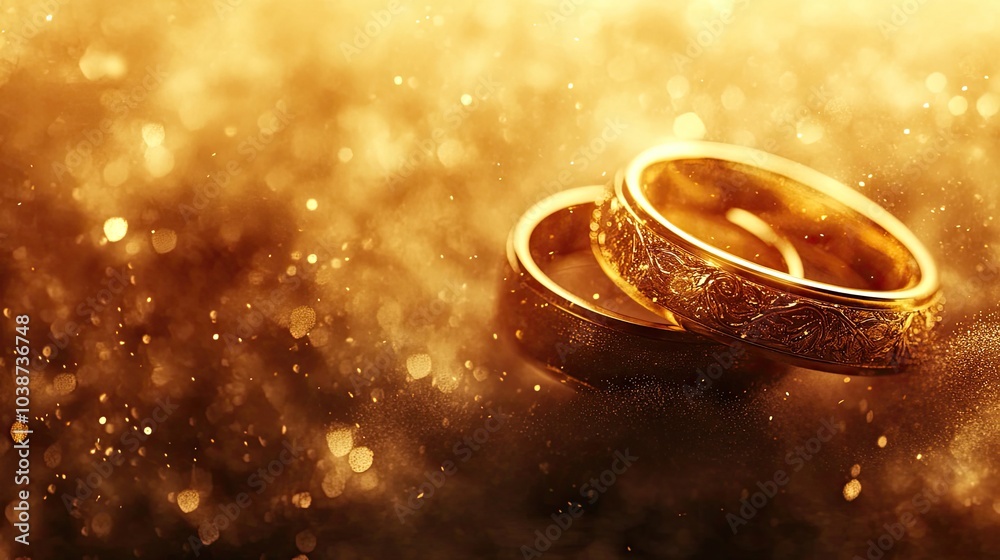 Gold Wedding Bands on a Festive Background Celebrating Love in Mexico Generative AI Gold Wedding Bands on a Festive Background Celebrating Love in Mexico Generative AI
