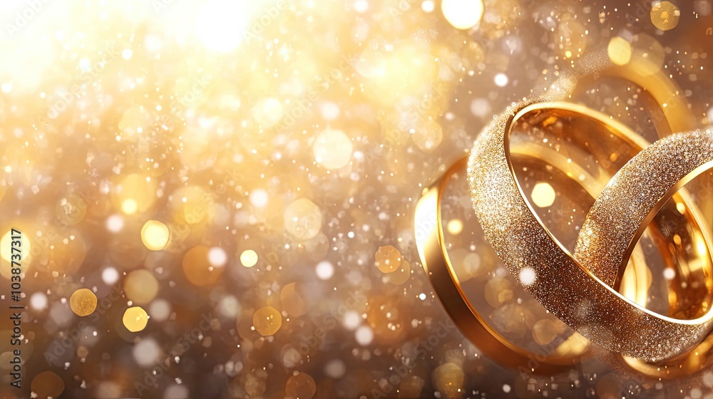 Elegant Gold Wedding Rings on a Sparkling Background Celebrating Love Generative AI Elegant Gold Wedding Rings on a Sparkling Background Celebrating Love Generative AI
