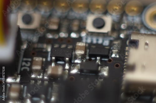 Macro shot of soldered electronic parts