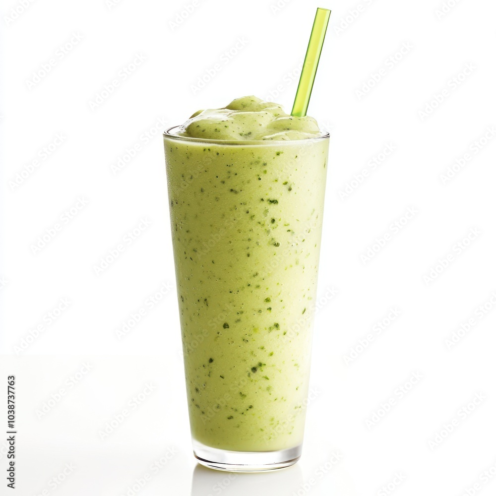 A refreshing green smoothie in a tall glass with a straw. A refreshing green smoothie in a tall glass with a straw.