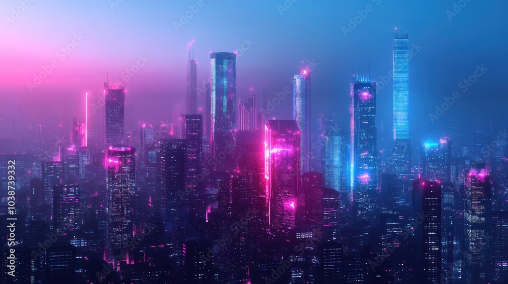 cityscape with space and neon light effect. Modern hi-tech, science, futuristic technology concept. Abstract digital high tech city design for banner background cityscape with space and neon light effect. Modern hi-tech, science, futuristic technology concept. Abstract digital high tech city design for banner background