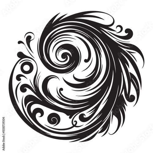 Abstract swirl silhouette vector black colour white background