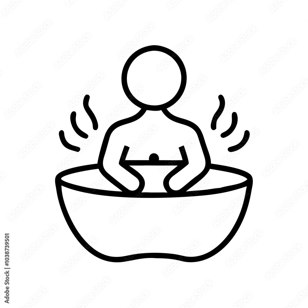 Self-care icon depicting a person enjoying a bathing experience with steam in black outline and modern design Self-care icon depicting a person enjoying a bathing experience with steam in black outline and modern design