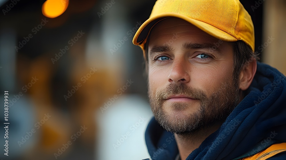 Close-up Portrait of a Man with a Yellow Cap Close-up Portrait of a Man with a Yellow Cap