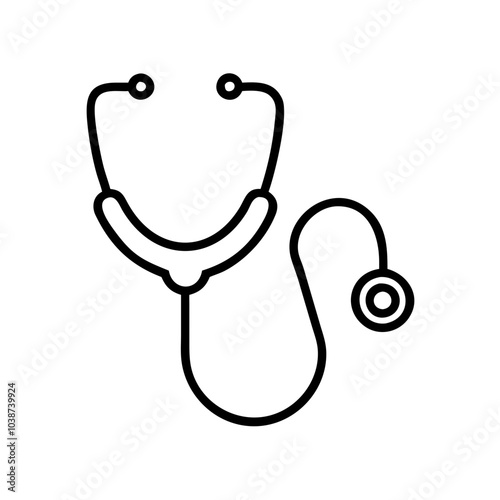 Stethoscope icon, black outline, modern design, medical illustration