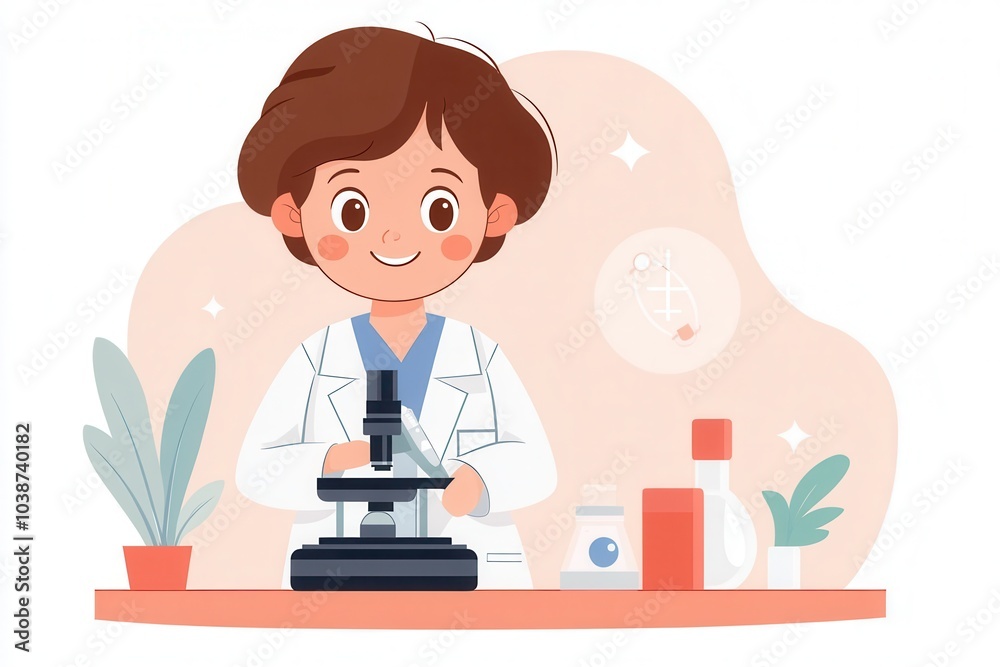 Scientist Using Microscope in Bright Laboratory Scientist Using Microscope in Bright Laboratory