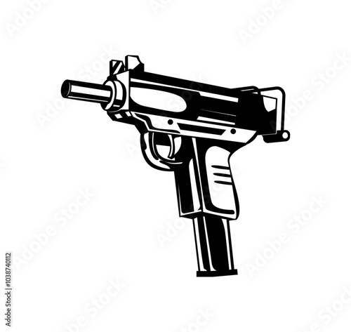 Submachine gun symbolizing street crime, gang culture and underground rebellion. Street tattoo, trafaret, submachine gun, gangster and gang symbol. Underground tattoo, isolated vector illustration
