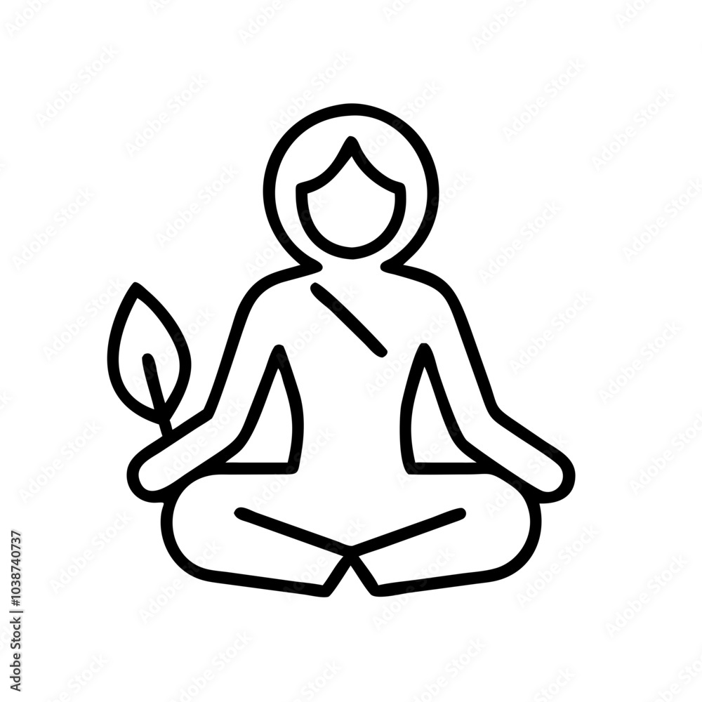 Wellness icon of a meditating person in black outline and modern design Wellness icon of a meditating person in black outline and modern design