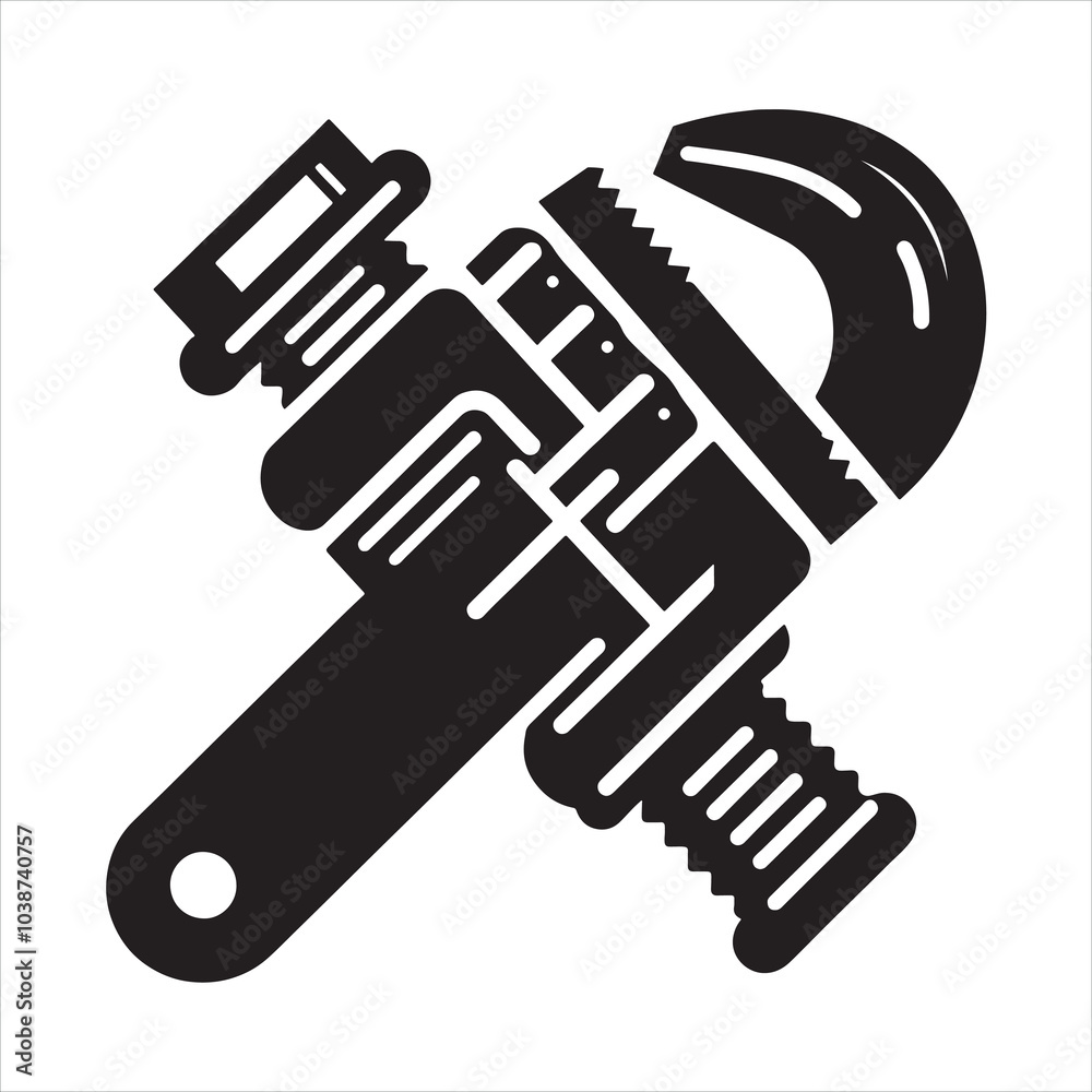 Pipe wrench icon silhouette on white background
Pipe wrench icon silhouette on white background