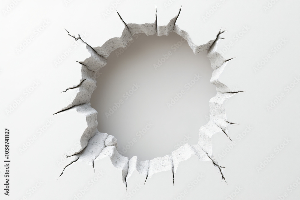 Fototapeta premium breaking white concrete large hole cut suddenly