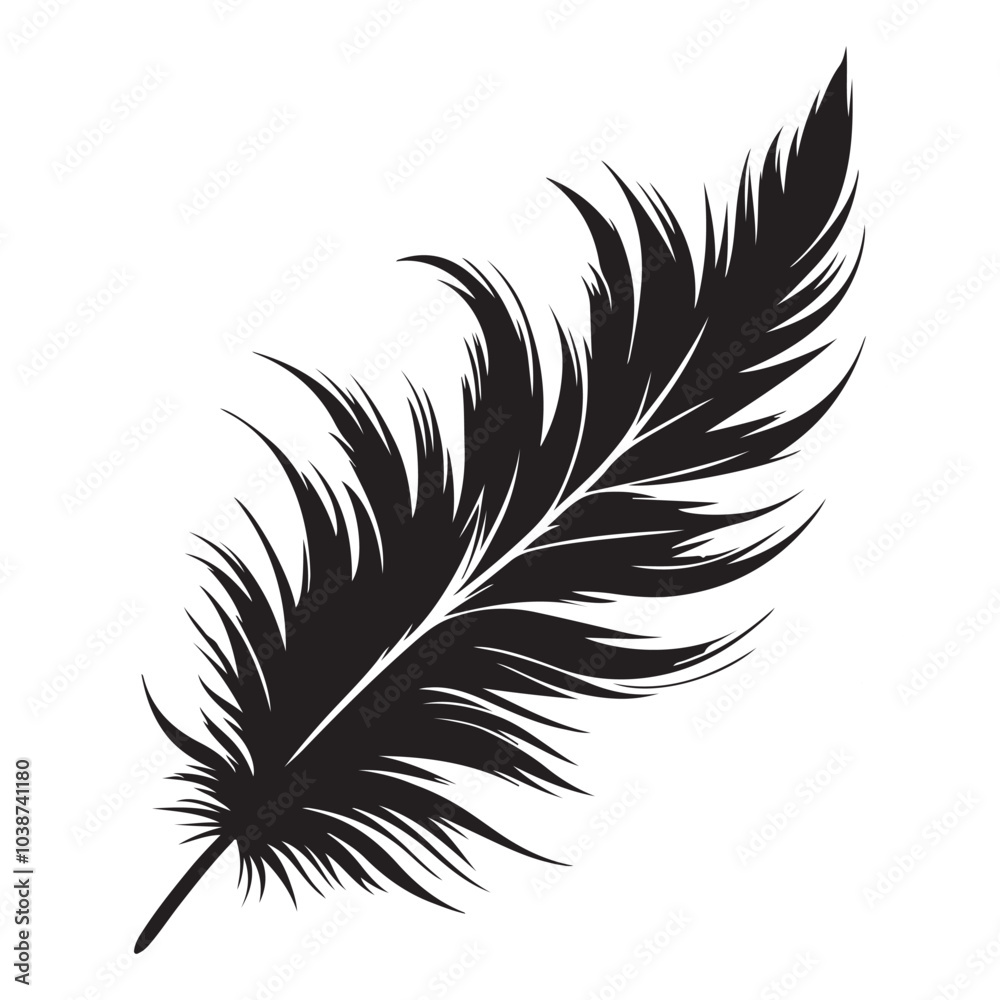 Obraz premium Feather falling silhouette vector black colour white background
