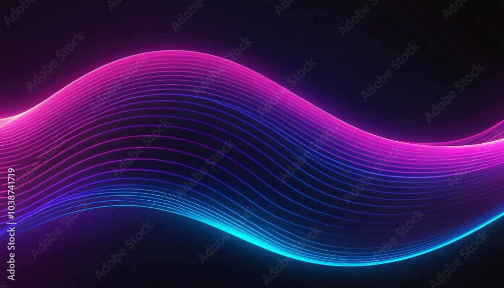 Fototapeta premium abstract purple and black background with wave design glowing light effects glowing waves, Abstract flowing neon wave purple background, AI Generated