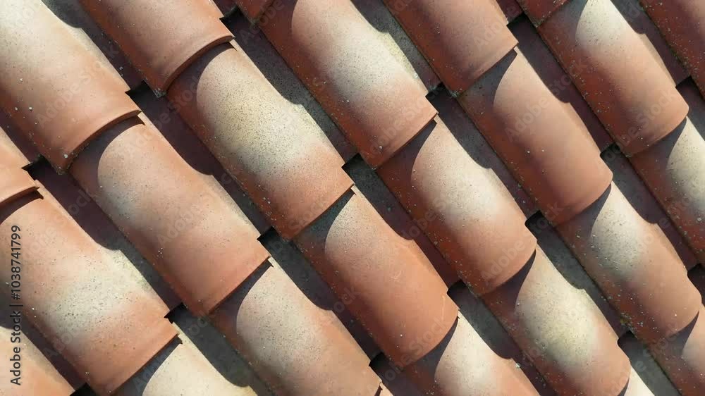 TOITURE FRANÇAISE DOUBLE PANS TUILES ROMANES VUE EN PIVOT AU-DESSUS DU TOIT 