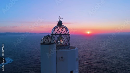 Aerial view from a drone of the Gorliz lighthouse, located on Cape Billano, between Gorliz and Armintza. Gorliz. Province of Bizkaia. Basque Country. Spain. Europe photo