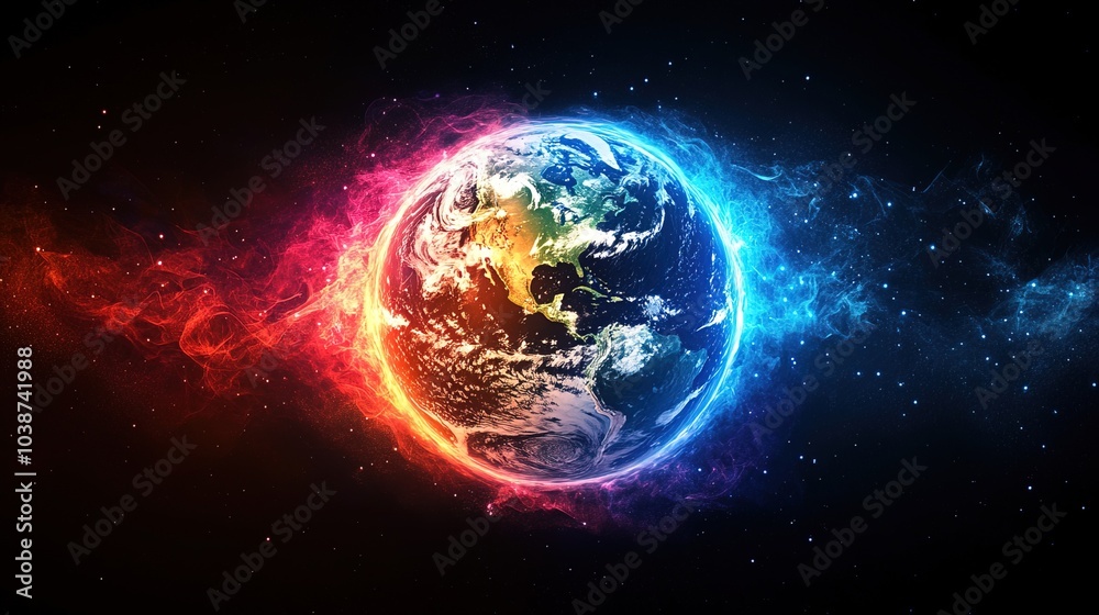 Obraz premium Beautiful neon digital image of the earth 