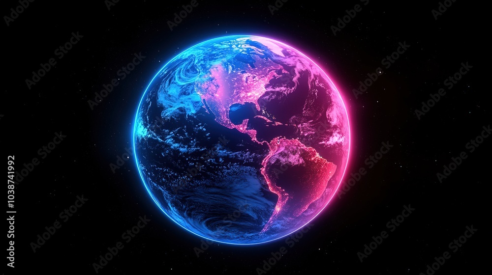 Beautiful neon digital image of the earth Beautiful neon digital image of the earth