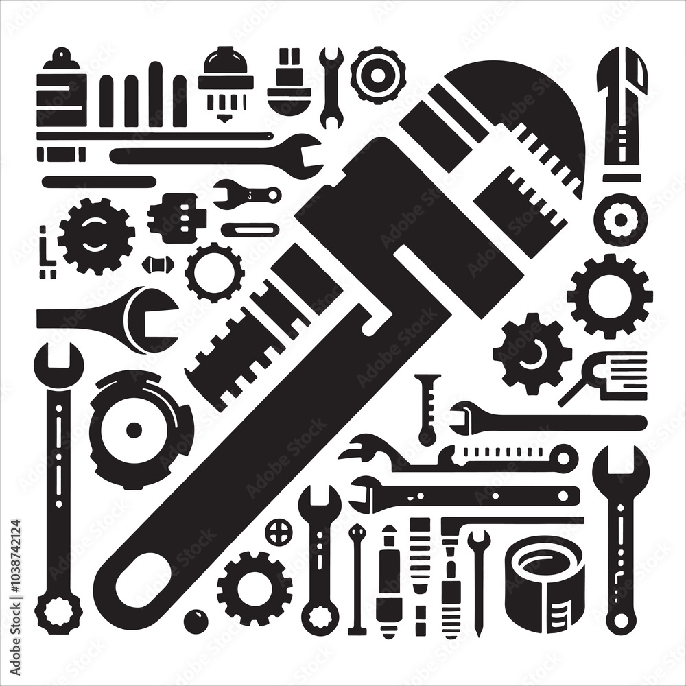 Obraz premium Pipe wrench icon silhouette on white background