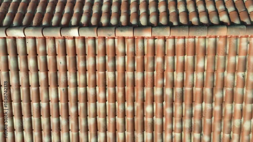 TOITURE FRANÇAISE DOUBLE PANS TUILES ROMANES VUE DESCENDANTE SUR TOIT 