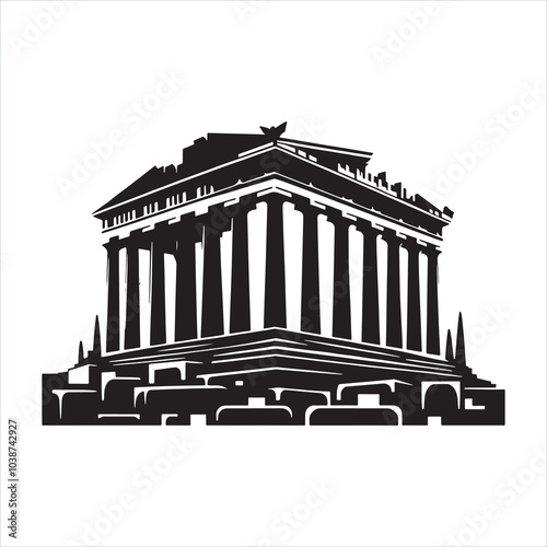 The Parthenon silhouette on white background
