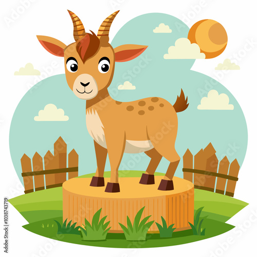 Goat standing on a bale of hay vector illustration