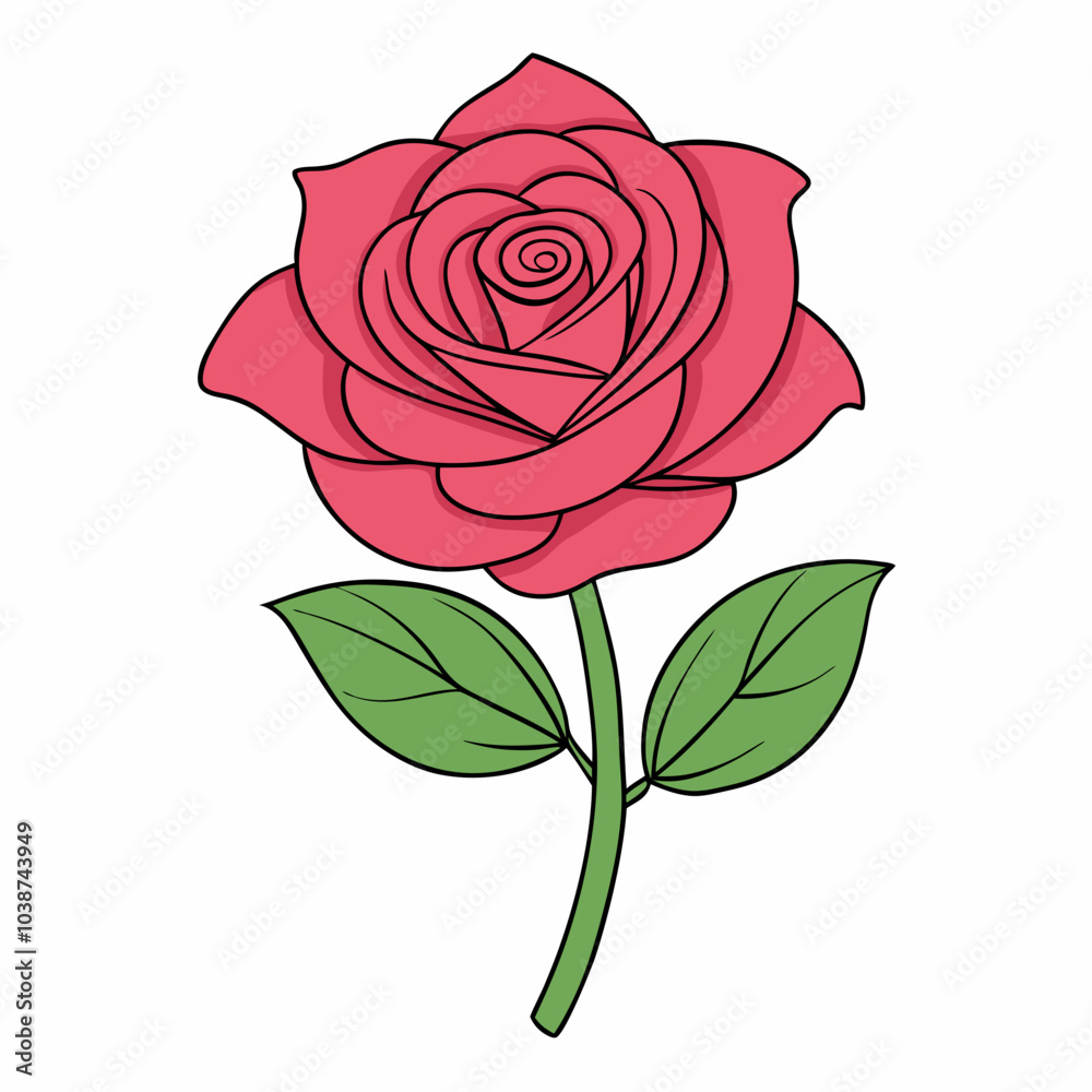 Vector illustration of a single rose with petals and leaves Vector illustration of a single rose with petals and leaves