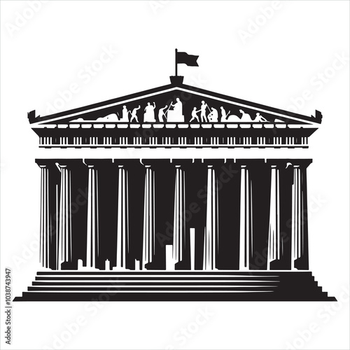 The Parthenon silhouette on white background
