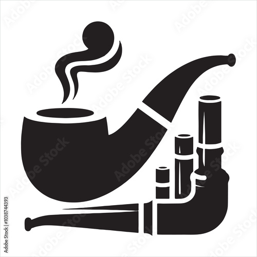 Tobacco pipes silhouette on white background
