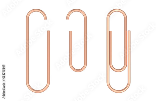 Obraz na płótnie Paper Clips golden or copper on the sheet, 3D rendering isolated on transparent background w salonie