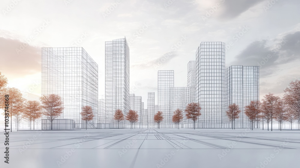 Obraz premium Detailed 3d wireframe print of urban city buildings project in architecture and real estate industry