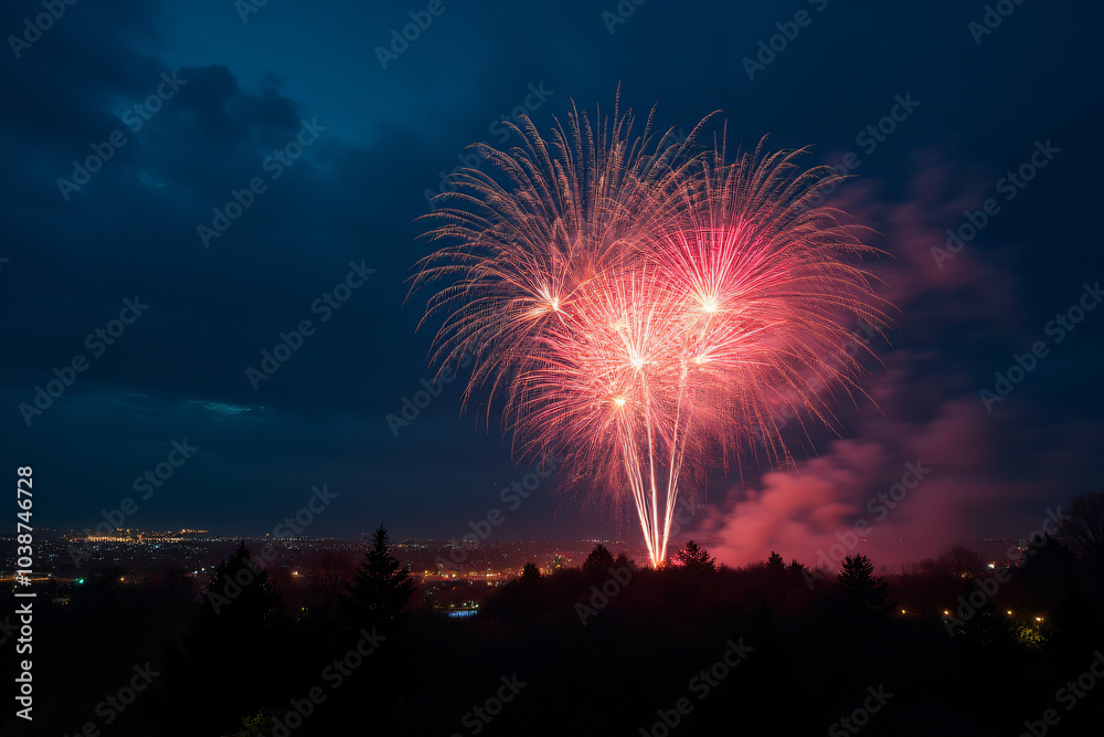 fireworks light dark blue sky frame celebrating new year fireworks light dark blue sky frame celebrating new year