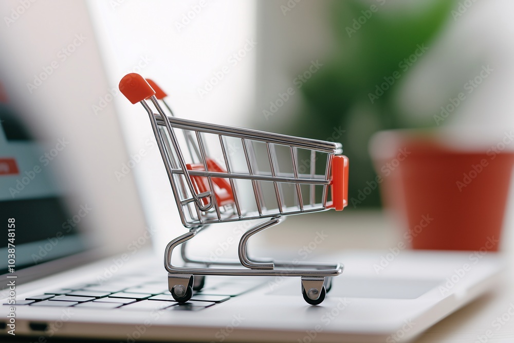 mini online shopping cart on modern laptop, website on the screen, black friday, concept of retail sales, discounts and online offers, news, shopping and consumerism mini online shopping cart on modern laptop, website on the screen, black friday, concept of retail sales, discounts and online offers, news, shopping and consumerism